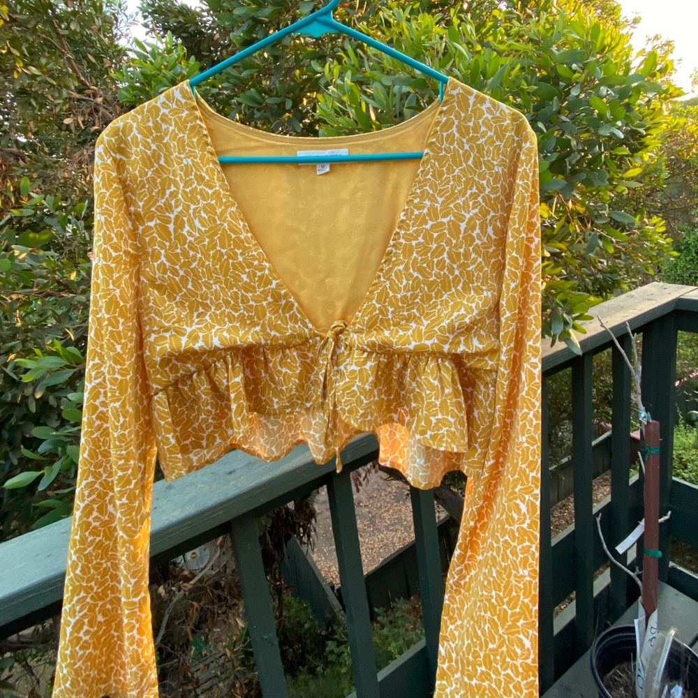 Topshop Yellow Tie Front Top